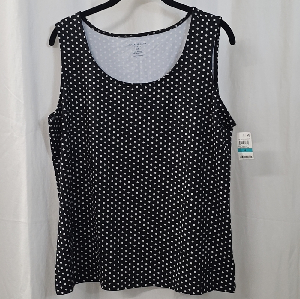 Charter Club 0X XL Black White Polka Dot Tank Top Camisole Sleeveless Top